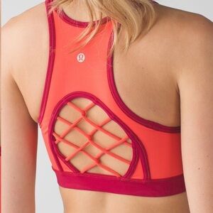 Lululemon Sweaty Or Not Sports Bra Racerback Strappy Cut Out Coral Alarming